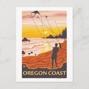 Beach & KitesCoastVintage Travel Poster Postcard