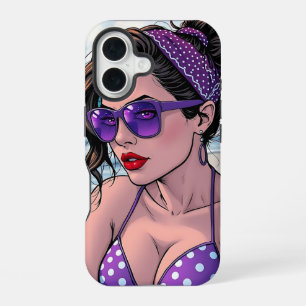 Beach Lady in Shades, Bikini and Bandanna iPhone 16 Case
