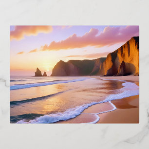 Beach Landscape Coastal Sunset Dusk Peaceful Relax Foil Holiday Postcard