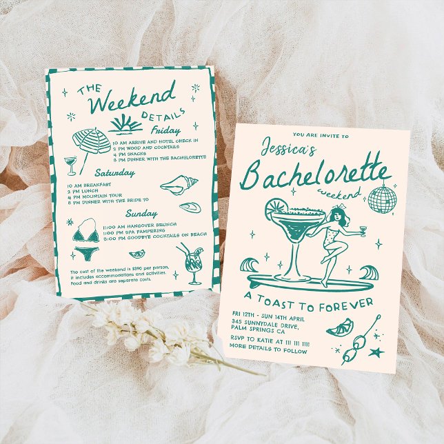 Beach Last Toast Funky Bachelorette Weekend Invitation (Creator Uploaded)