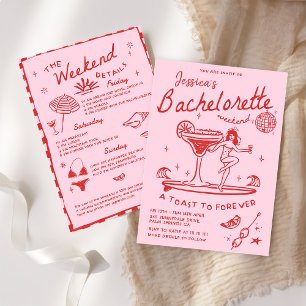 Beach Last Toast Funky Red Bachelorette Weekend Invitation