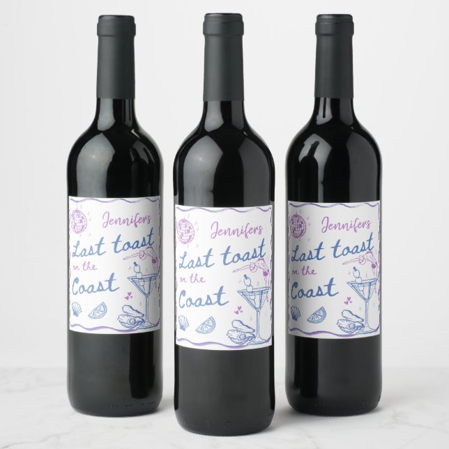 Beach Last Toast on the Coast Bachelorette Party Wine Label (Bottles)