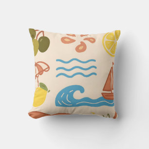 Beach Lemon Summer Doodles Playful Vibes Cushion