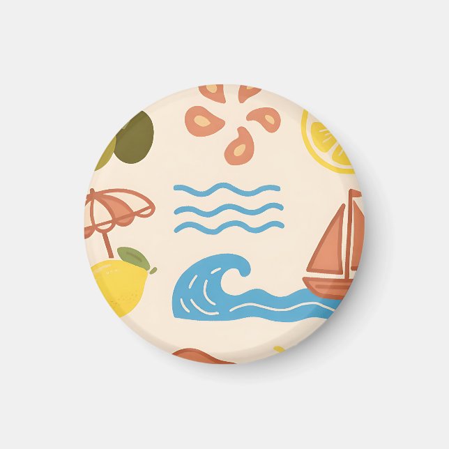 Beach Lemon Summer Doodles Playful Vibes Magnet (Front)