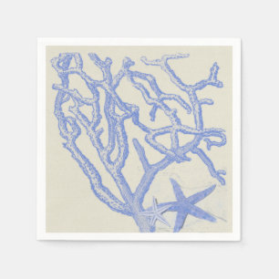 Beach Life Blue Coral Starfish on Cream Napkin