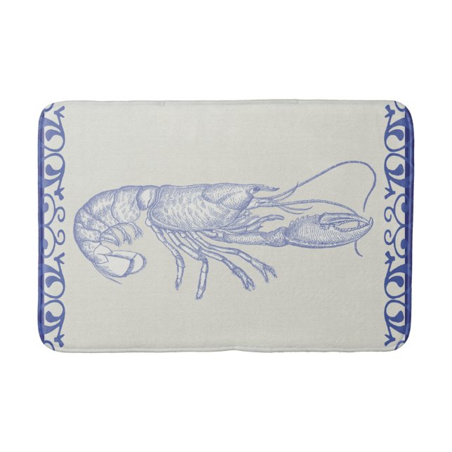 Beach Life Blue Lobster on Cream Bath Mat (Front)