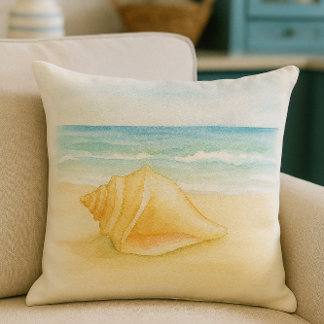 Beach Life Conch Shell Watercolor  Cushion