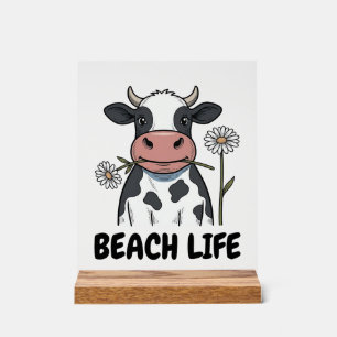 Beach Life Cow Vintage Engraving T-Shirt Design_1 Acrylic Sign