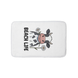 Beach Life Cow Vintage Engraving T-Shirt Design_1 Bath Mat