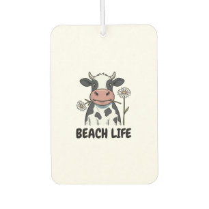 Beach Life Cow Vintage Engraving T-Shirt Design_1 Car Air Freshener