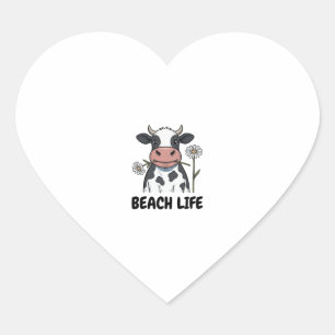 Beach Life Cow Vintage Engraving T-Shirt Design_1 Heart Sticker