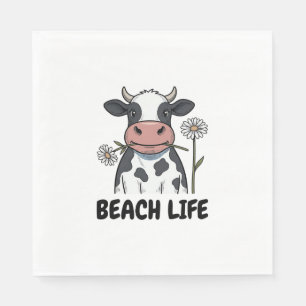 Beach Life Cow Vintage Engraving T-Shirt Design_1 Napkin