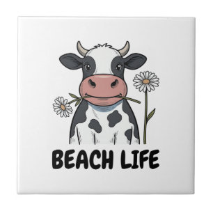 Beach Life Cow Vintage Engraving T-Shirt Design_1 Tile