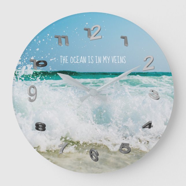 Beach Life Decor Personalised Ocean Sea Quote Large Clock (Front)