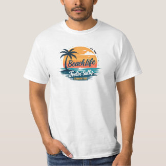 Beach Life Feelin' Salty Vintage Sunset Palm Tree T-Shirt