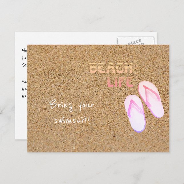 Beach Life Flip Flops in the Sand Customisable  Postcard (Front/Back)