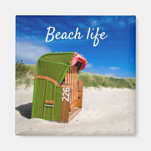 Beach life Green Beach chair photo with text Magnet (Front)
