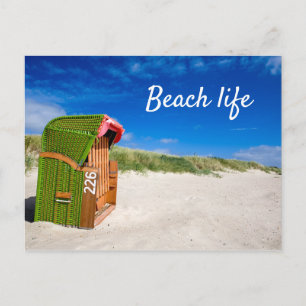 Beach life Green Beach chair photo with text Postcard