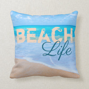 Beach Life. Happy Island Paradise Aqua Sea Cushion
