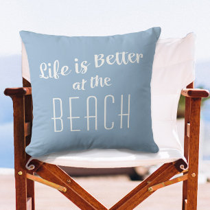 Beach Life is Better Coastal Nautical Sky Blue Cushion