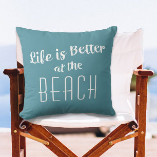 Beach Life is Better Cute Coastal Nautical Green Cushion
