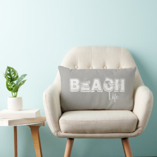 Beach Life Ocean Lover Grey Throw Pillow