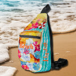 Beach Life Personalised  Sling Bag<br><div class="desc">Your first name on the side of this custom sling bag along with a fun pattern of colourful beach umbrellas,  waves on a sandy beach,  sunbathers,  and 
a surfer with "Beach Life" on the font. Create for yourself or give as a gift. MATCHING items in our collection.</div>