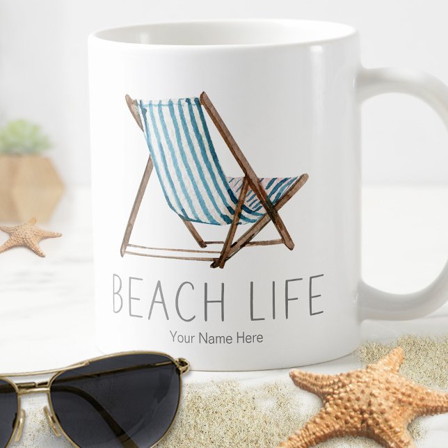 Beach Life Quote Nautical Summer Vacation Chair Coffee Mug (Creator Uploaded)