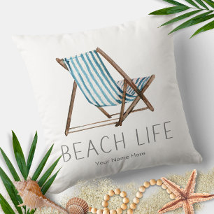 Beach Life Quote Nautical Summer Vacation Chair Cushion