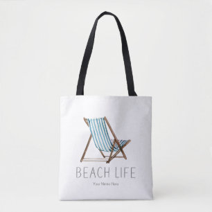 Beach Life Quote Nautical Summer Vacation Chair Tote Bag