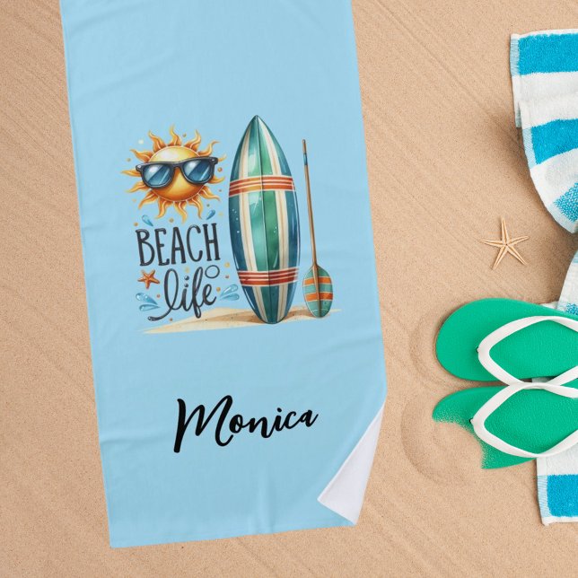 Beach life quote surf board name beach towel (Creator Uploaded)