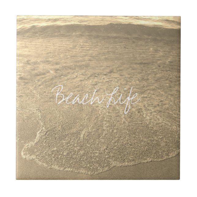 Beach Life Quotes Clear Ocean Sandy Golden Water Tile (Front)