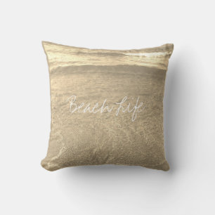Beach Life Quotes Clear Ocean Water Golden Sparkly Cushion