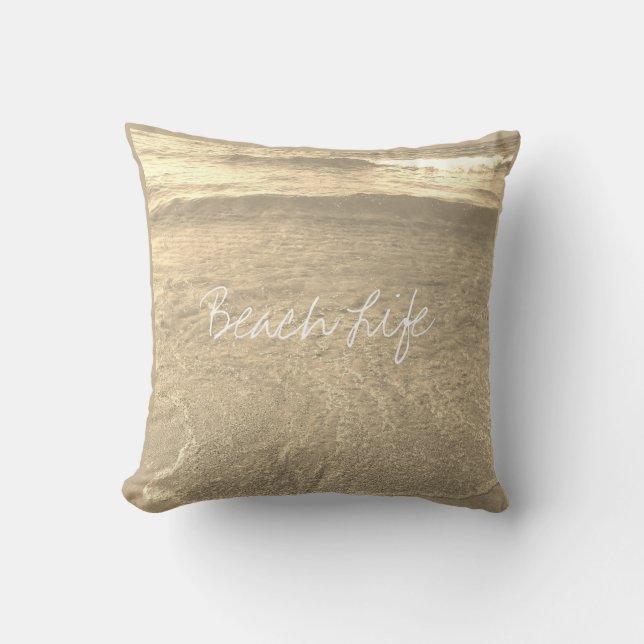 Beach Life Quotes Clear Ocean Water Golden Sparkly Cushion (Front)