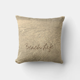 Beach Life Quotes Clear Ocean Water Sepia Gold Art Cushion