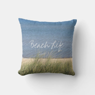 Beach Life Quotes Ocean Shore Blue White Trendy Cushion