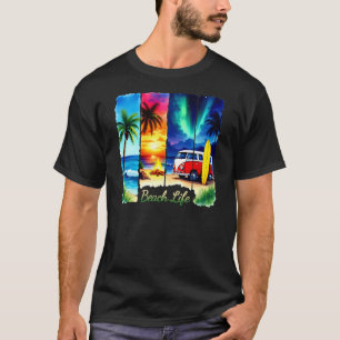 Beach Life Retro Surf Van Sunset Tropical Vibes T-Shirt