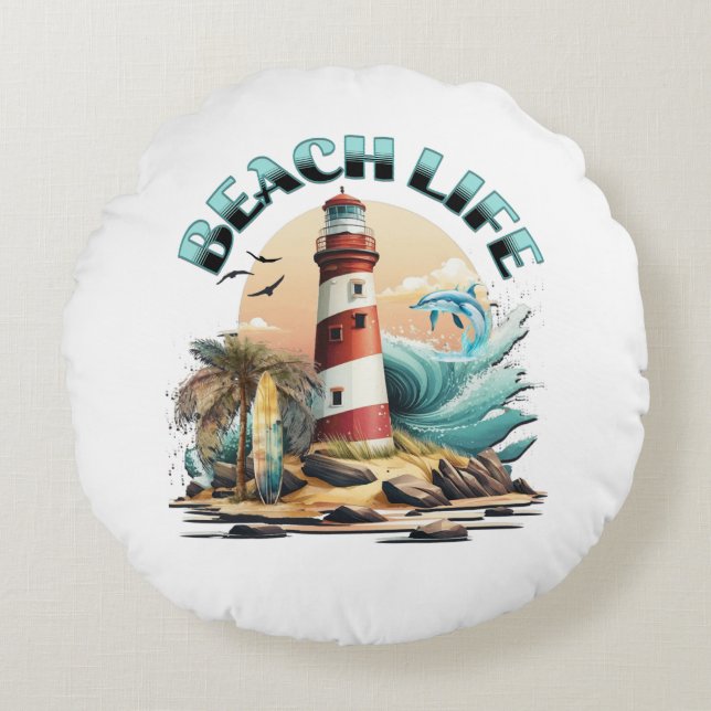 Beach Life Round Cushion (Front)