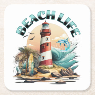 Beach Life Square Paper Coaster