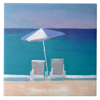 Beach Life - Sunchair and Umbrella at Beach Tile