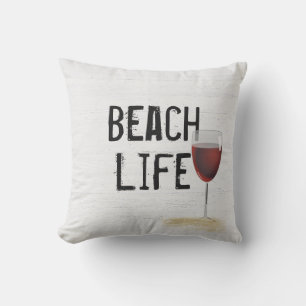 Beach Life Text on Whitewashed Wood Cushion