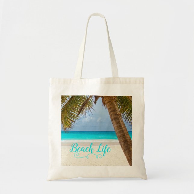 Beach Life Tote Bag - Sandy Beach & Palm Trees (Front)