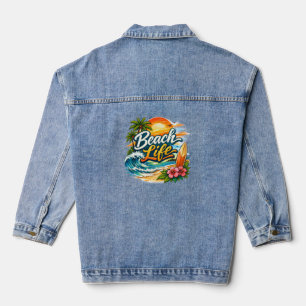 Beach Life – Tropical Sunset Surf Denim Jacket