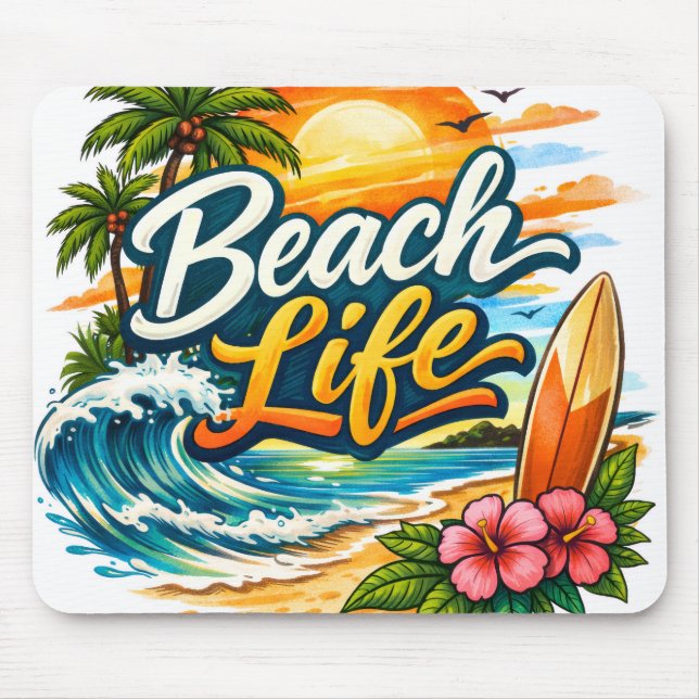 Beach Life – Tropical Sunset Surf Mouse Pad (Front)