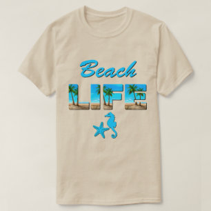 Beach Life Word Art with Sand and Palm Trees   T-Shirt