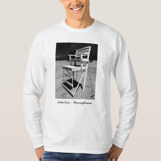 Beach Lifeguard Chair Black and White Photo TShirt (Front)