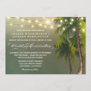 Beach Light Palm Tree Tropical Wedding Invitations
