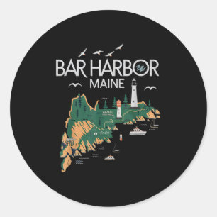 Beach Lighthouse Bar Harbour Maine Classic Round Sticker