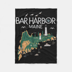 Beach Lighthouse Bar Harbour Maine Fleece Blanket