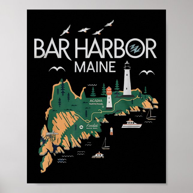 Beach Lighthouse Bar Harbour Maine  Poster (Front)